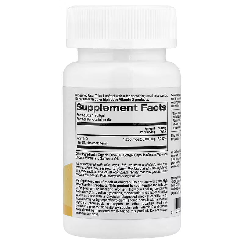 California Gold Nutrition, Vitamin D3 (50,000 IU), 50 Softgels – كاليفورنيا جولد نيوترشن، فيتامين د3 (50,000 وحدة)، 50 كبسولة