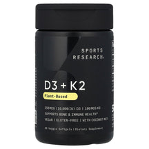Sports Research D3 + K2 Plant-Based 250 mcg/100 mcg 60 Softgels