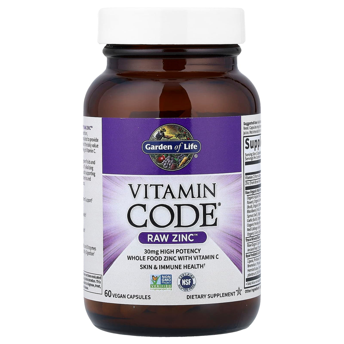 Garden of Life Vitamin Code RAW Zinc with Vitamin C 60 Capsules