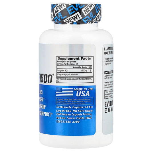 EVLution Nutrition إل-أرجينين 1500، 100 كبسولة — صورة 2