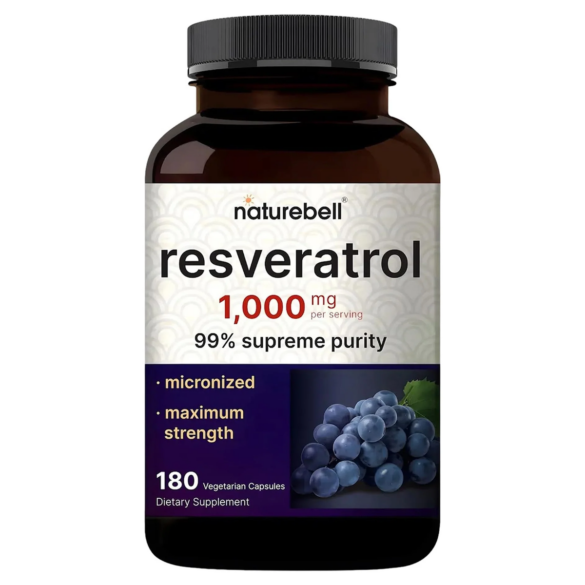 NatureBell Resveratrol 180 Vegetarian Capsules - front of package