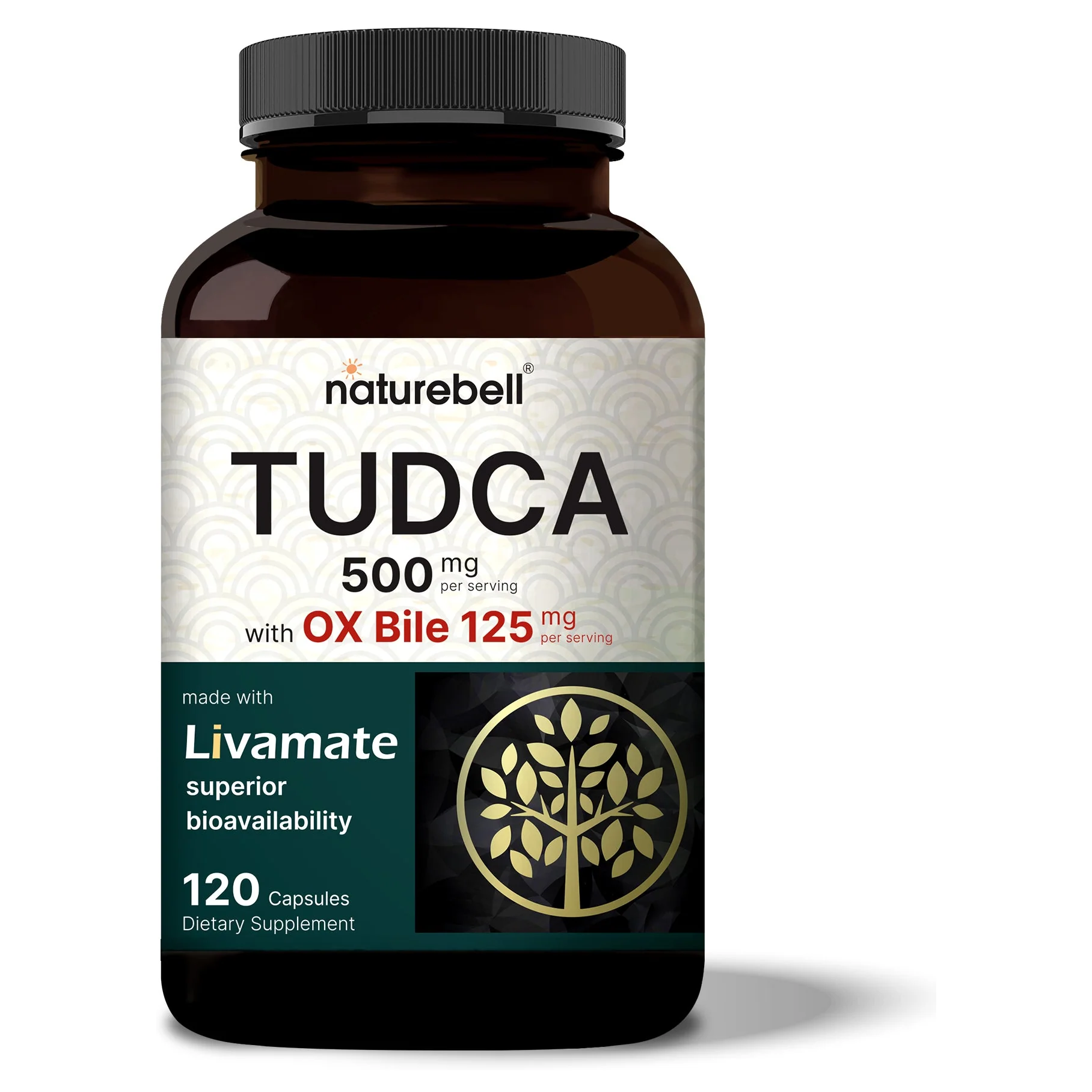 NatureBell تودكا 500 ملجم مع مرارة الثور 125 ملجم، 120 كبسولة، العبوة من الأمام