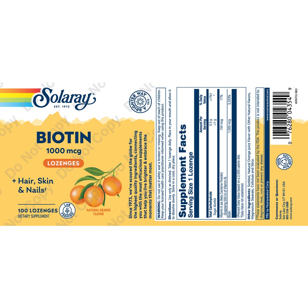 سولاراي البيوتين 1000 مكجم بنكهة البرتقال 100 قرص استحلاب