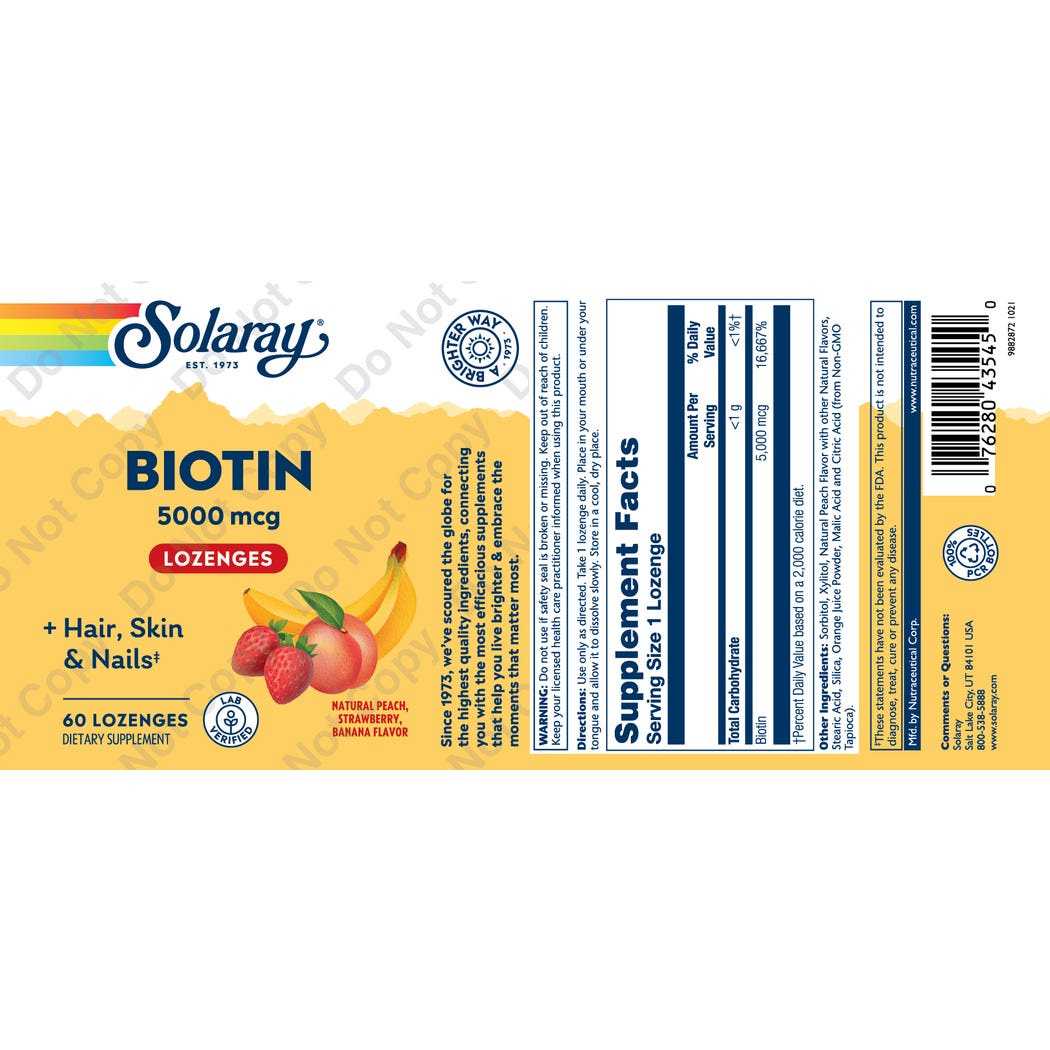 سولاراي البيوتين 5000 مكجم بنكهة الخوخ الفراولة والموز 60 قرص استحلاب