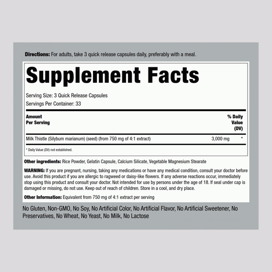 Piping Rock Milk Thistle 3000 mg 100 Capsules